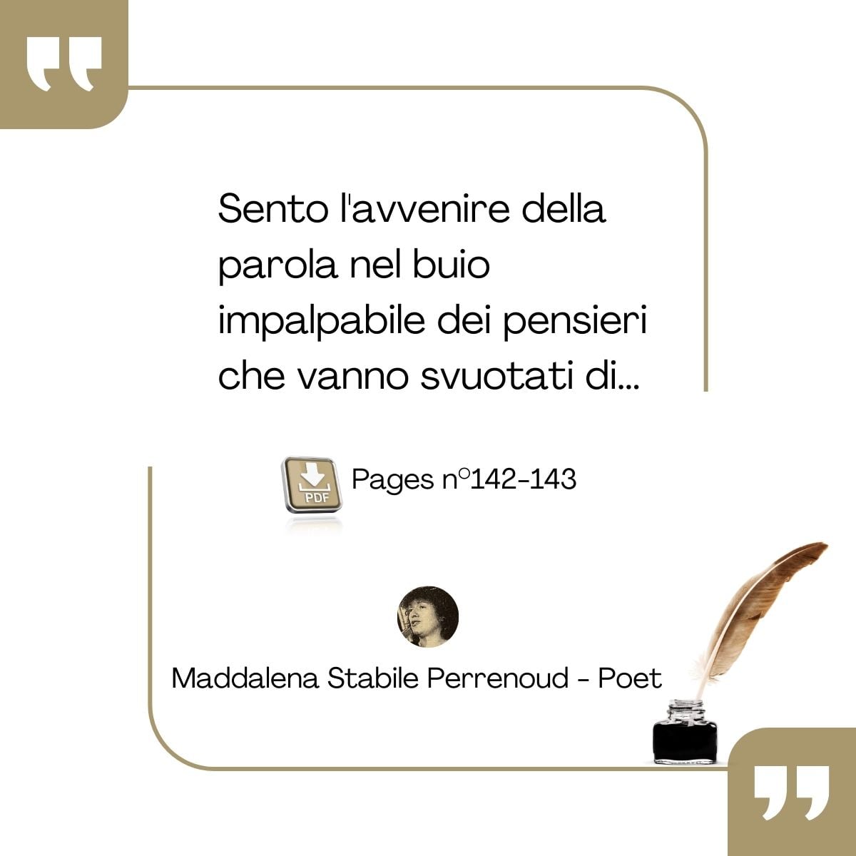 Italian poem quote with feather and ink illustration