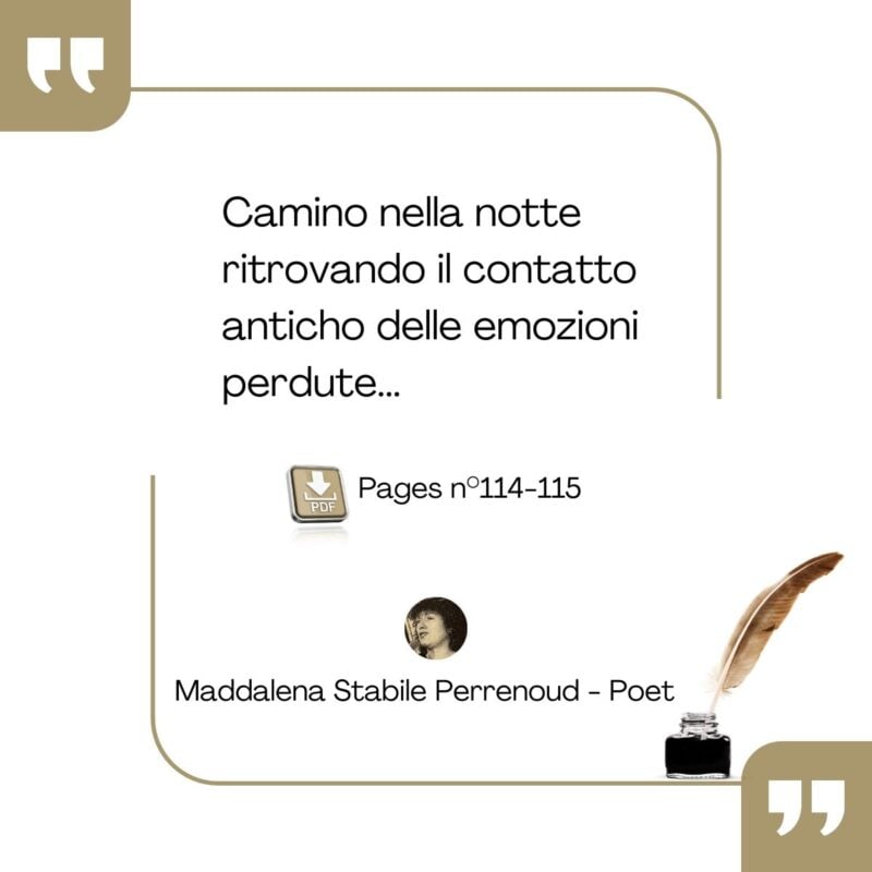 Poetic Italian quote with feather and inkwell design