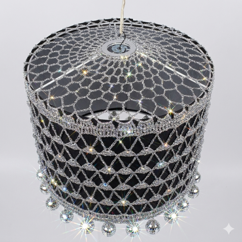 Crystal lattice chandelier with sparkling hanging glass droplets