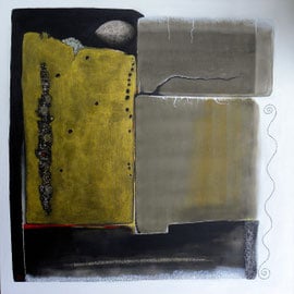 Peinture abstraite composée de blocs jaunes et gris