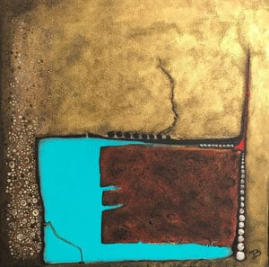 Forme abstraite de couleur turquoise sur un fond brun texturé