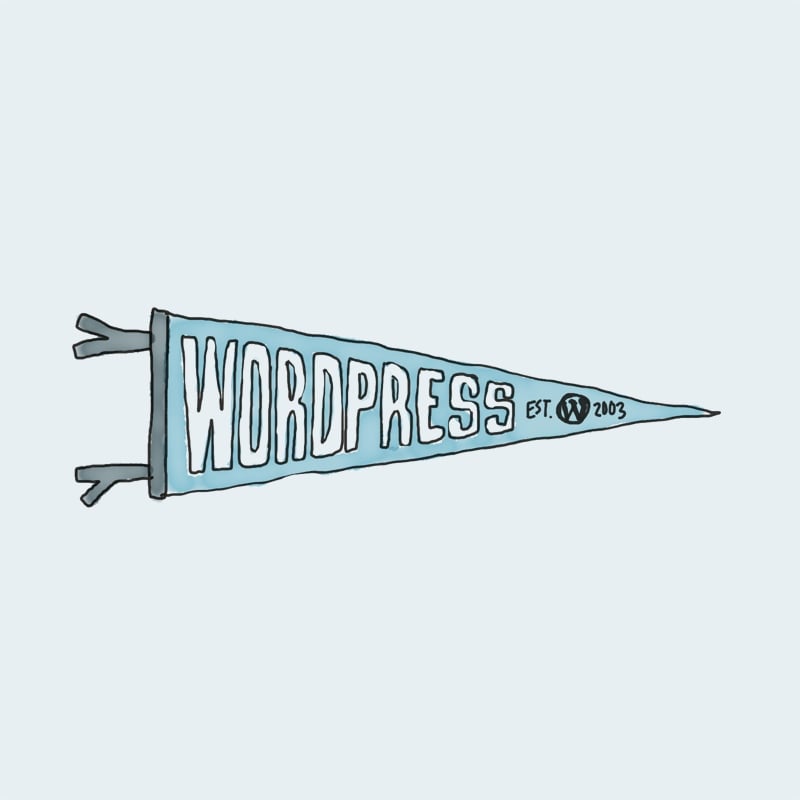 Blue WordPress pennant with establishment date