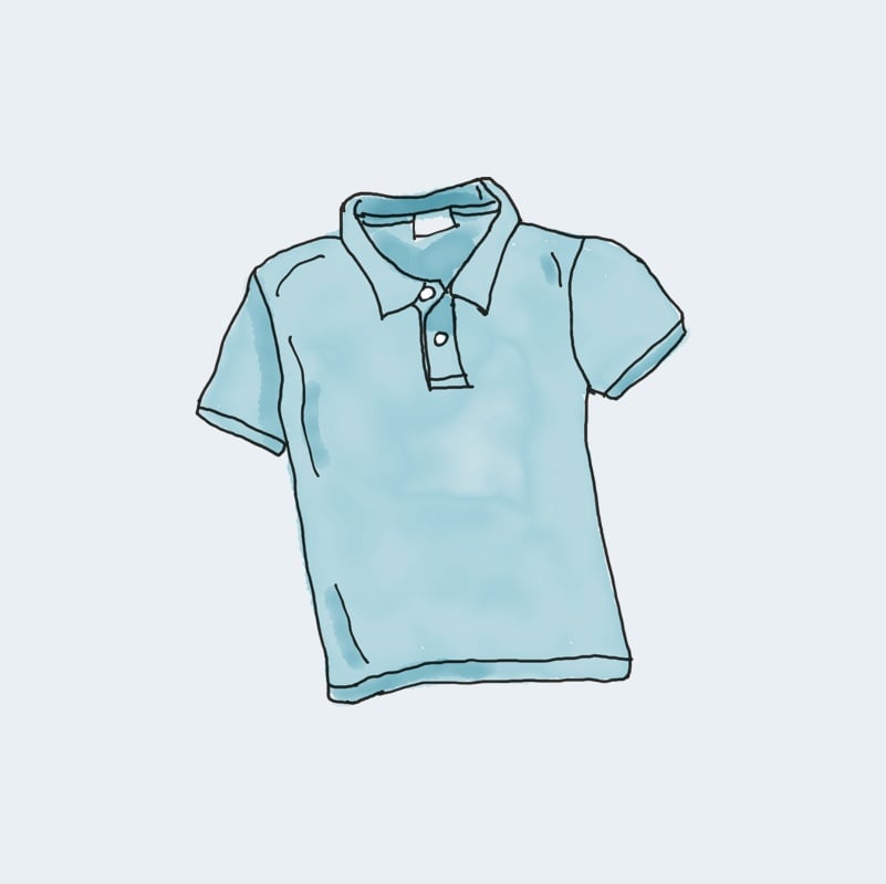 Illustration of a light blue short-sleeved polo shirt