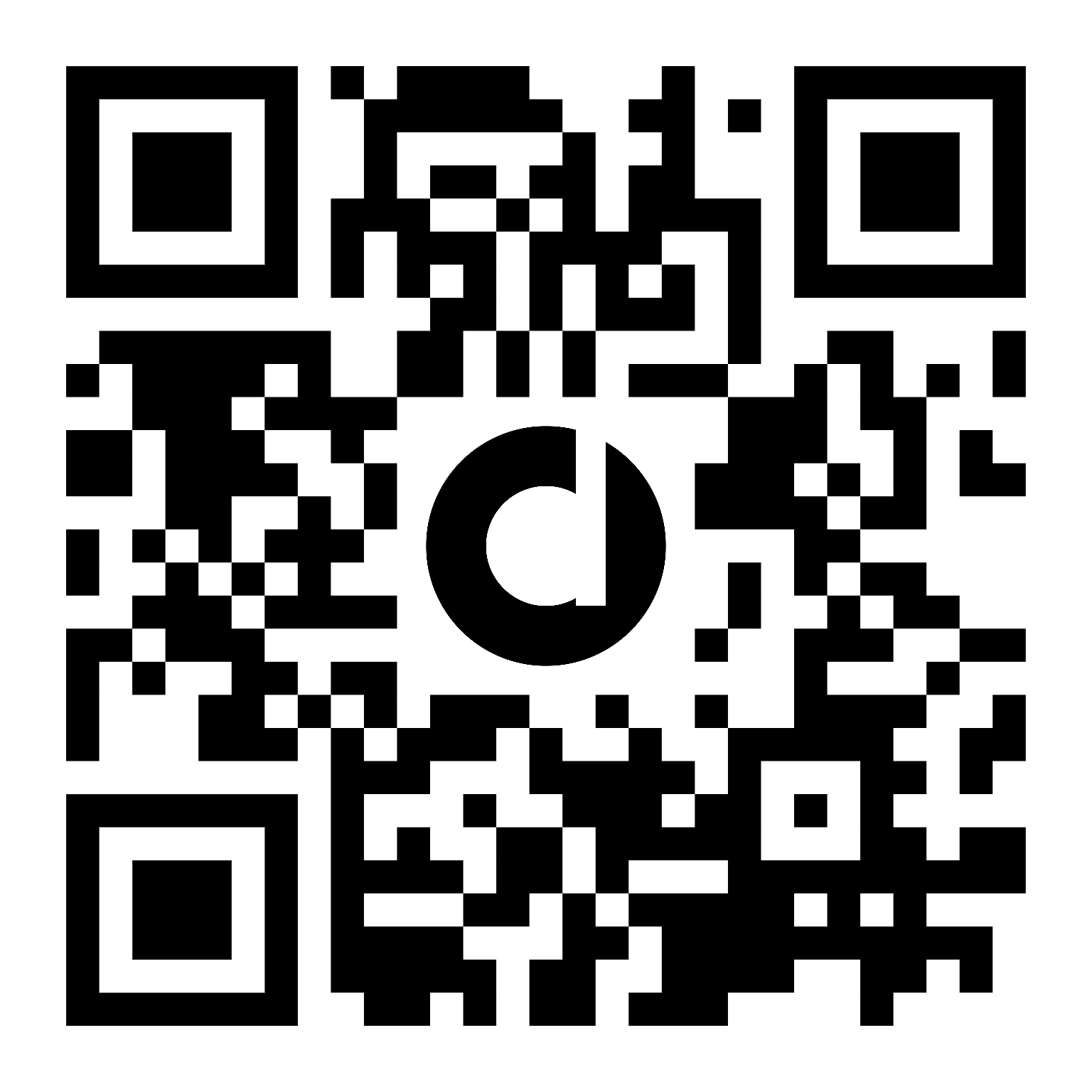 Black-and-white QR code with central circular logo